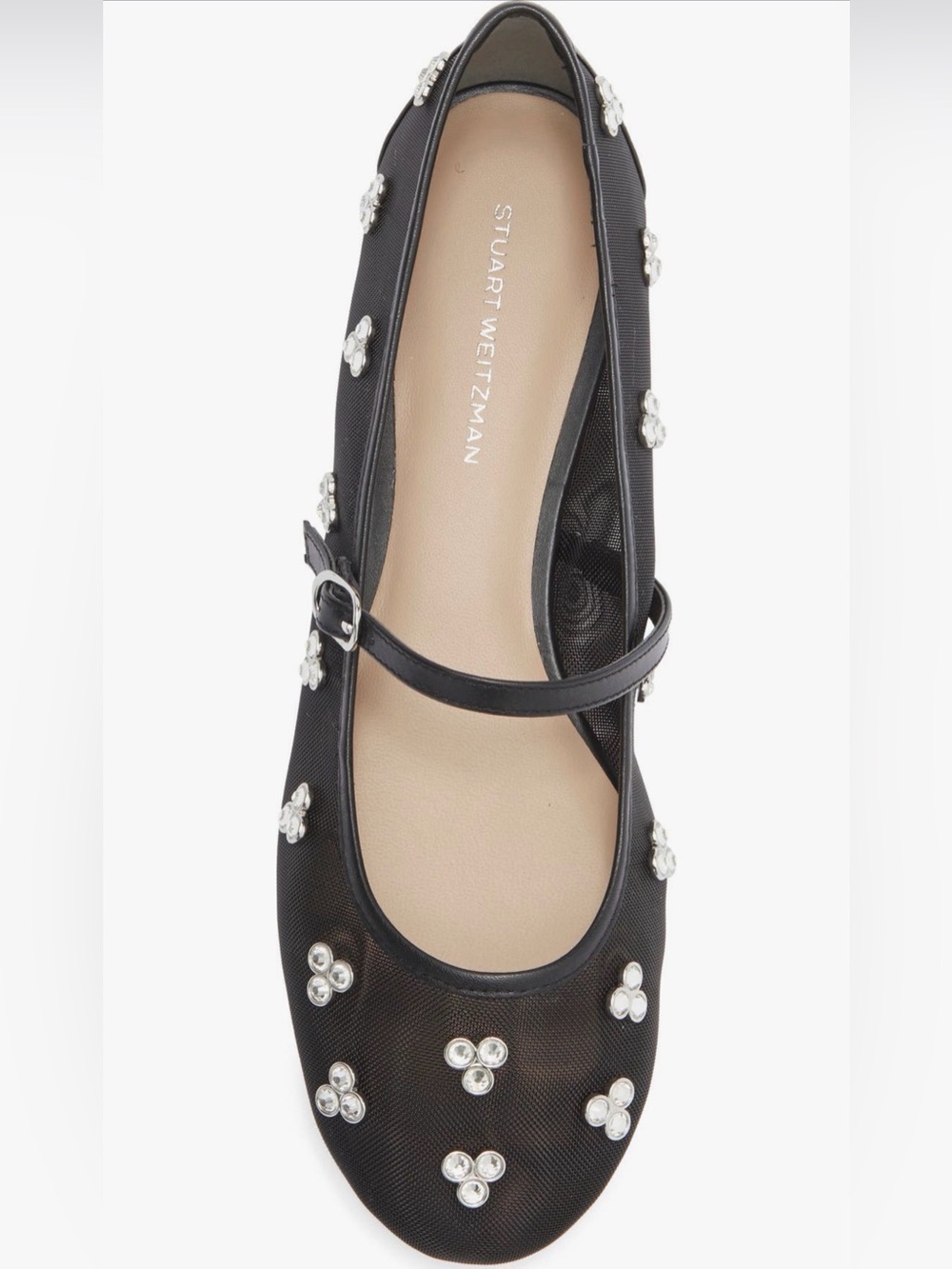 Stuart Weitzman Black Crystal-Embellished Mary Jane Flats